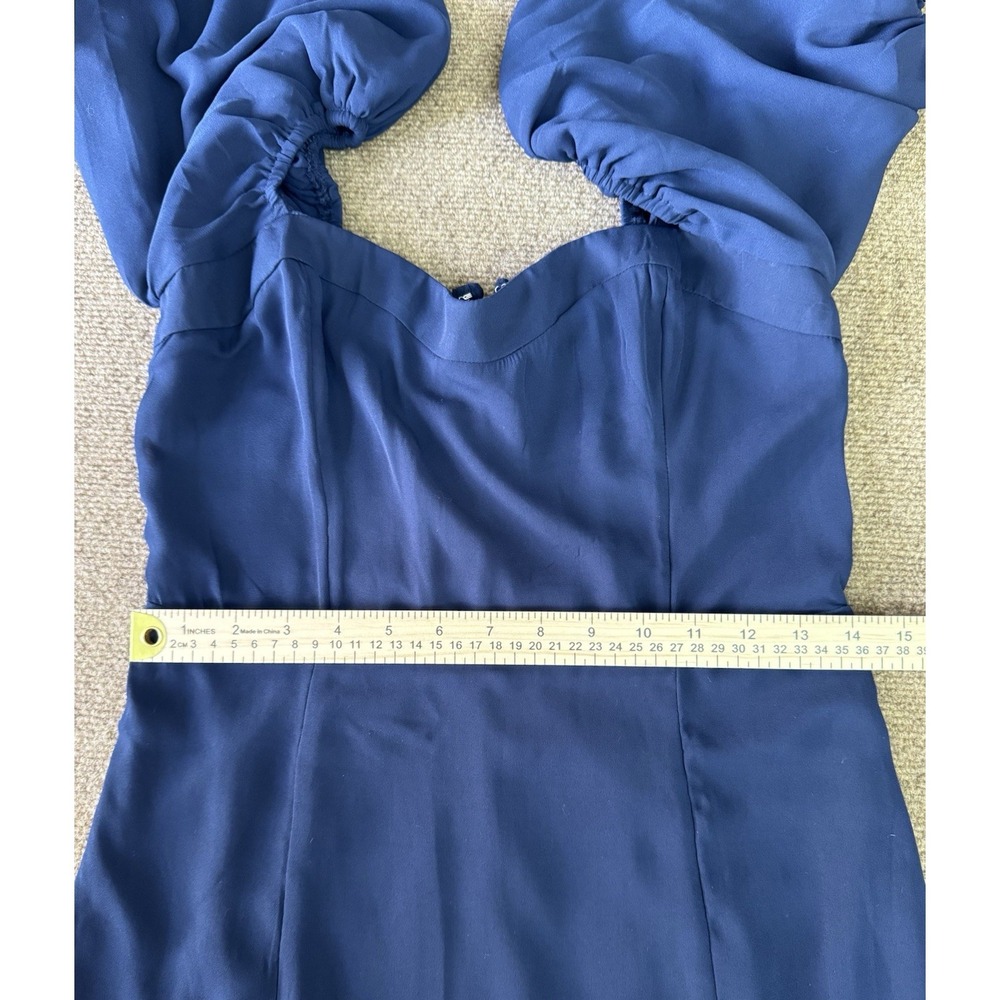 Abercrombie & Fitch Camille Puff-Sleeve Midi Dress Navy Blue Women's Medium - Picture 3 of 15